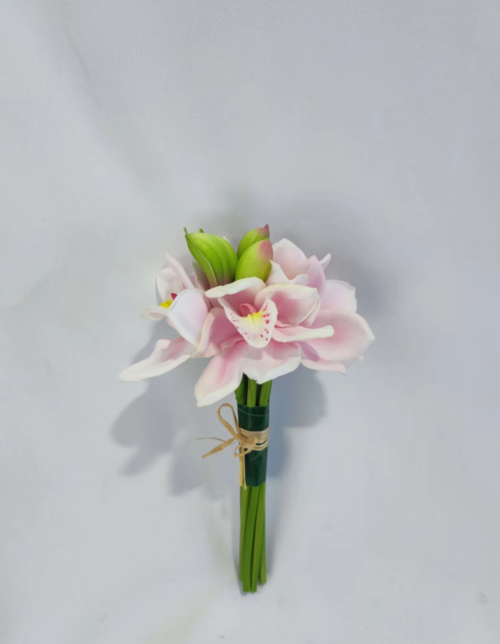 Raffia Wrapped Pink Artificial Cymbidium Orchid Hand Tie Bouquet
